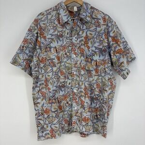 Vtg Go Barefoot Button Down Shirt Men XL Reverse Print Hawaiian Floral Butterfly